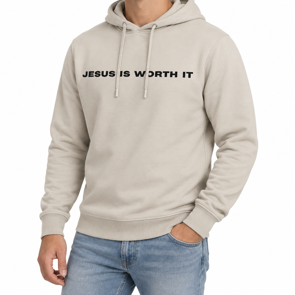 Jesus Is Worth It Premium Stretch Hoodie – Stone