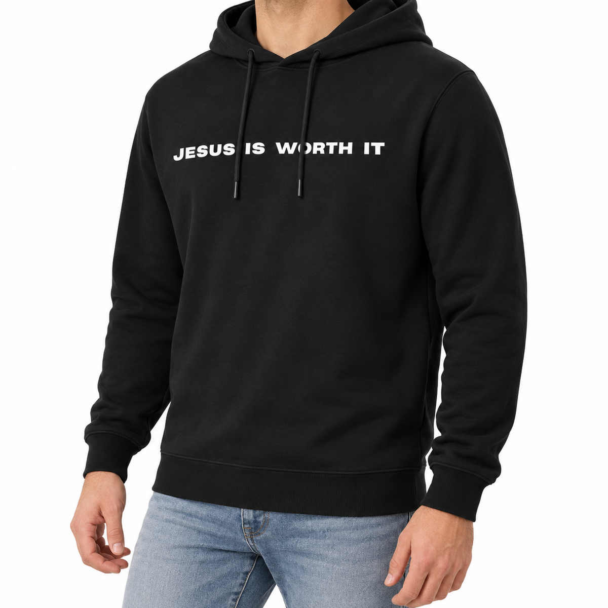 Jesus Is Worth It Premium Stretch Hoodie - Black